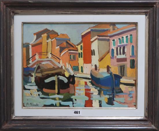 Robert Ferruzzi, oil on board, Rio San Trovaso, Venice, signed and inscribed verso, 30 x 40cm